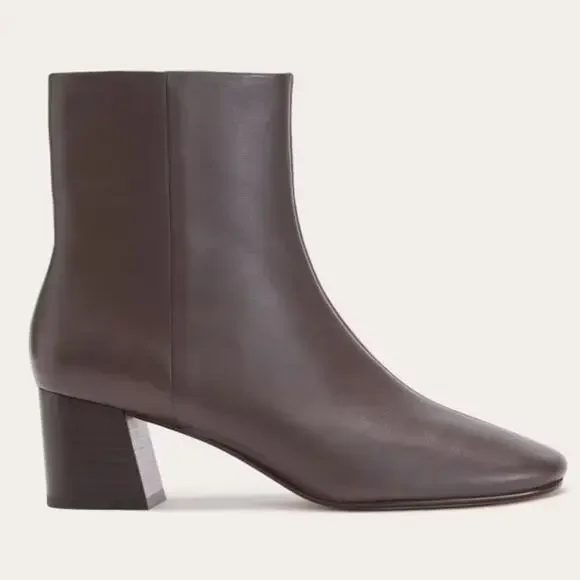 EVERLANE The Day Boot Dark Brown Italian Leather Block Heel Ankle Zip Size 8 NEW